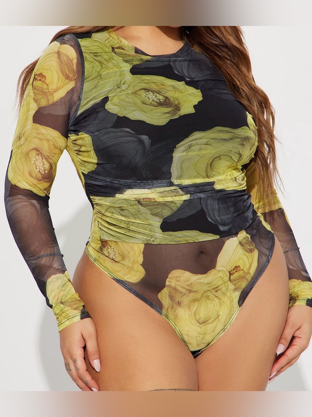 Fashion Nova, Always Blooming Mesh long sleeve Bodysuit , Women’s , 2X 🌼